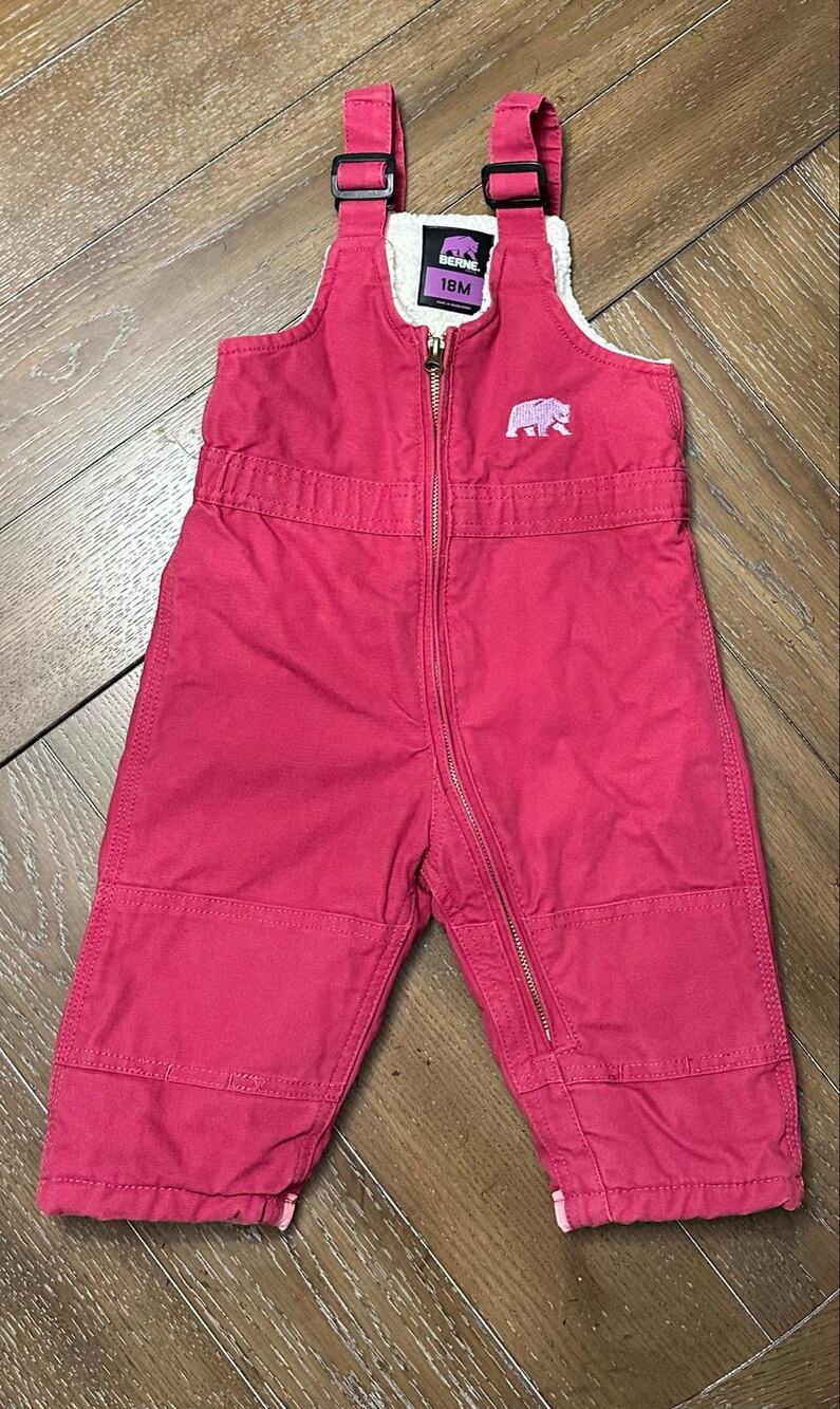 VGUC Berne Thick Winter Snowsuit Bib Sz 18m Fleece Lined Two Tone Pink